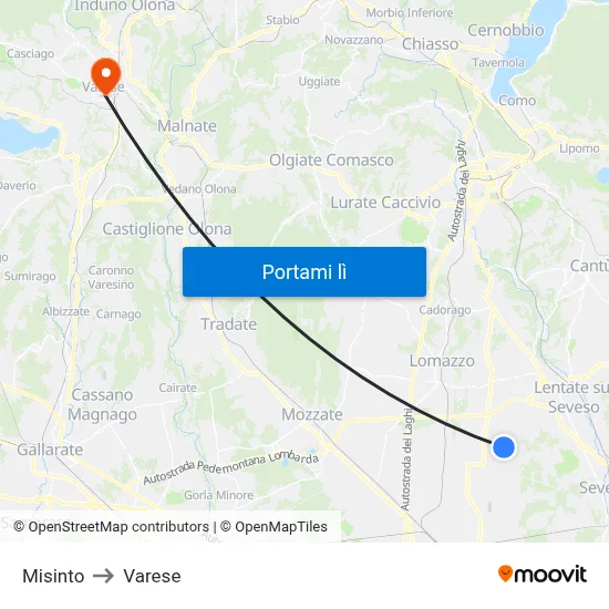 Misinto to Varese map