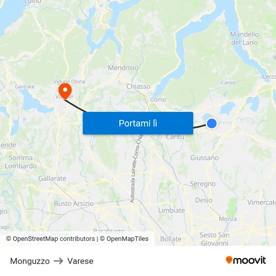 Monguzzo to Varese map