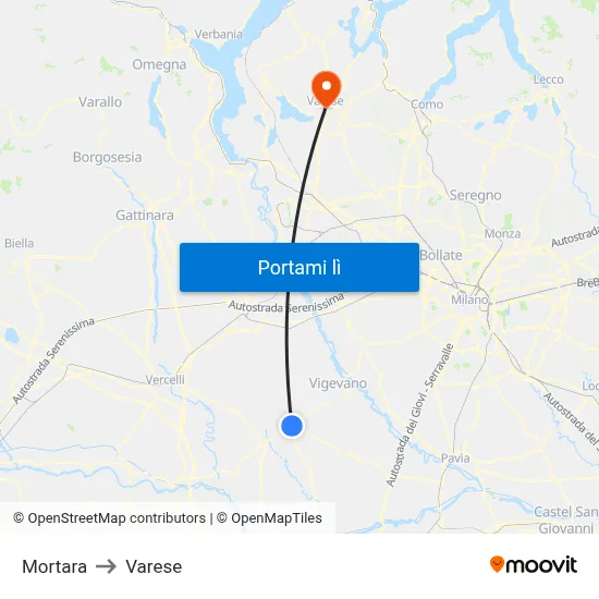 Mortara to Varese map