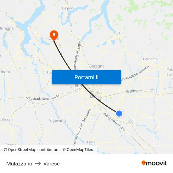 Mulazzano to Varese map
