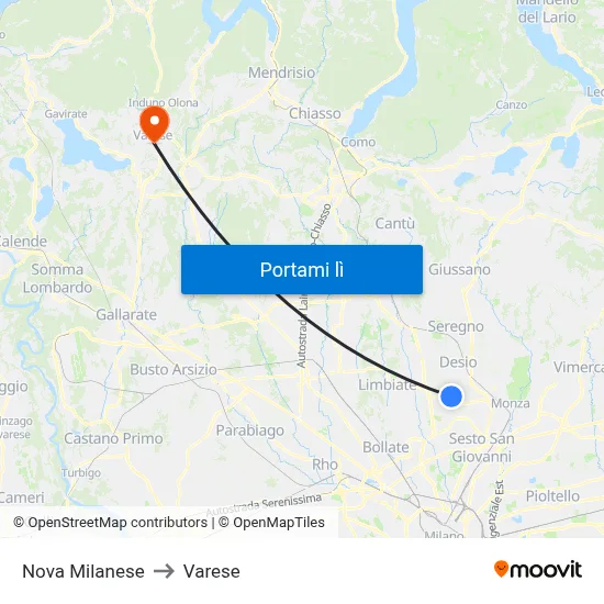 Nova Milanese to Varese map