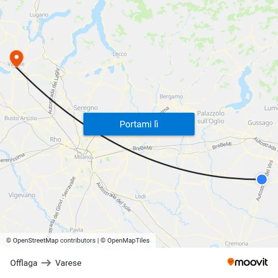 Offlaga to Varese map