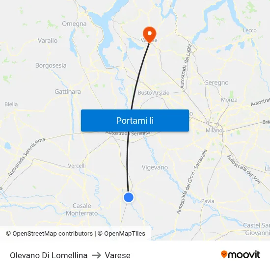 Olevano Di Lomellina to Varese map