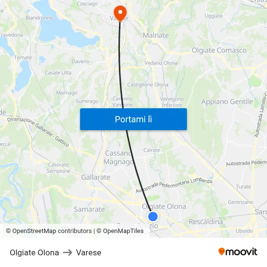 Olgiate Olona to Varese map