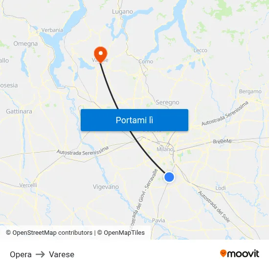 Opera to Varese map