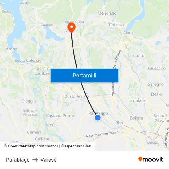 Parabiago to Varese map