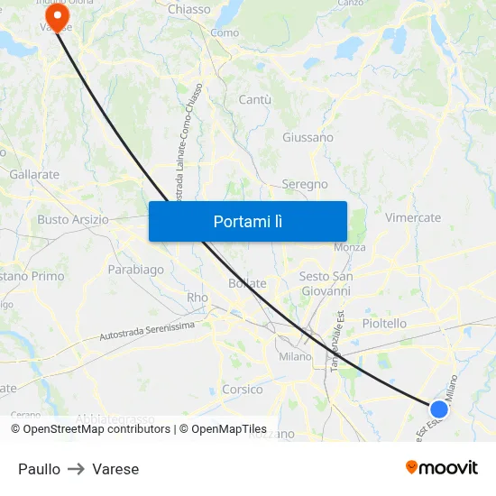Paullo to Varese map