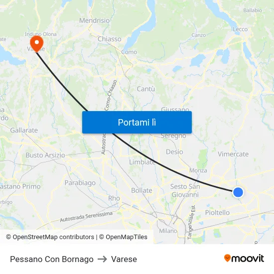 Pessano Con Bornago to Varese map