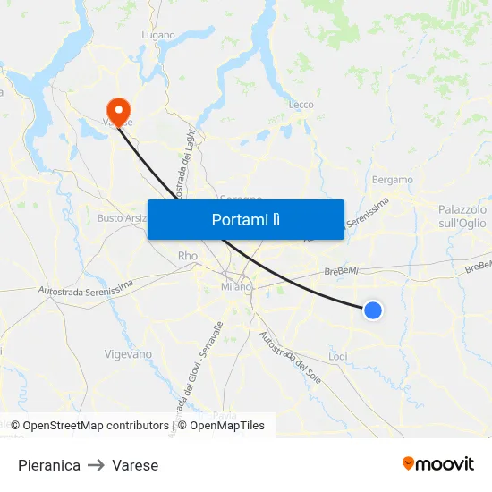 Pieranica to Varese map