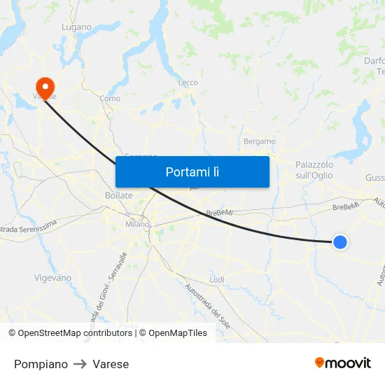 Pompiano to Varese map