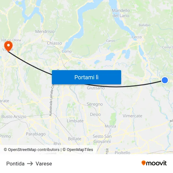 Pontida to Varese map