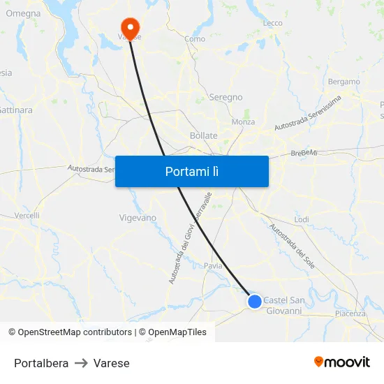Portalbera to Varese map
