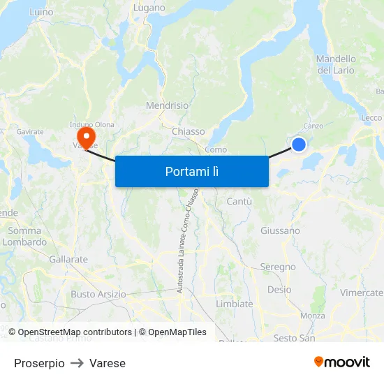 Proserpio to Varese map