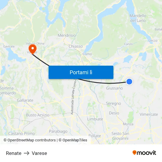 Renate to Varese map