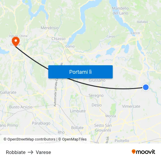 Robbiate to Varese map
