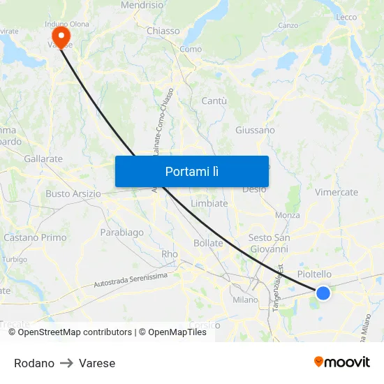 Rodano to Varese map