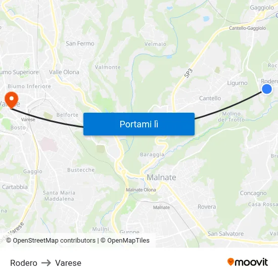 Rodero to Varese map