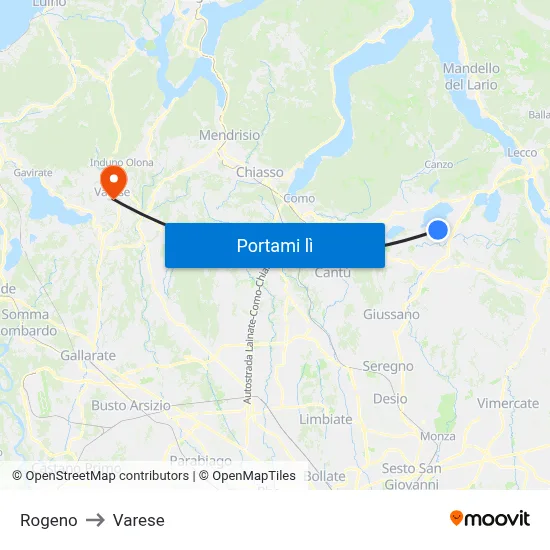 Rogeno to Varese map