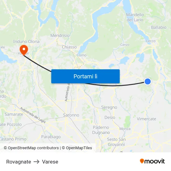 Rovagnate to Varese map