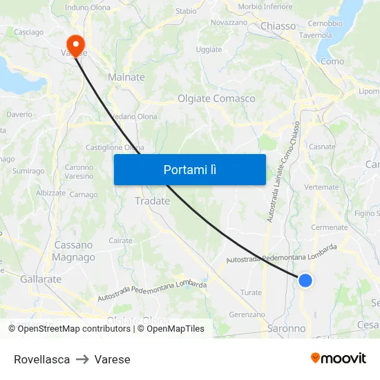 Rovellasca to Varese map