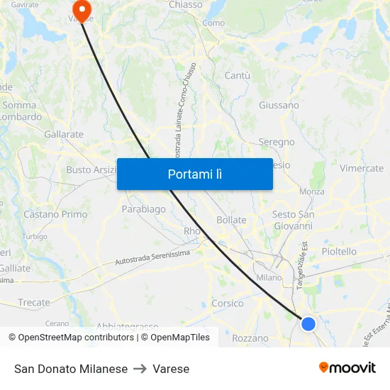 San Donato Milanese to Varese map