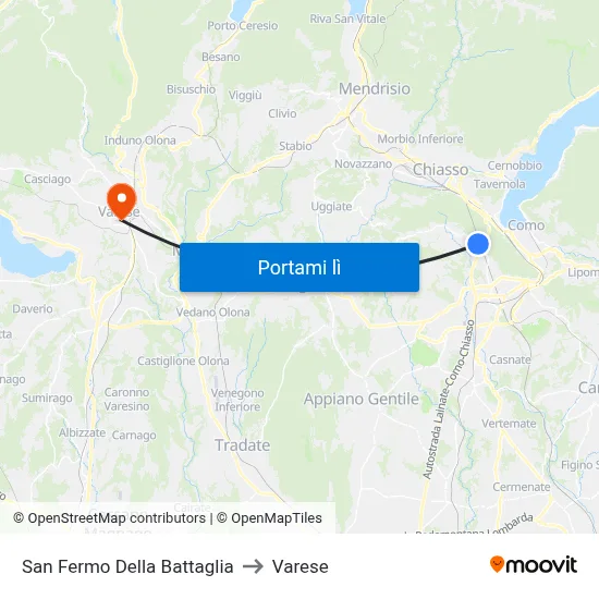 San Fermo Della Battaglia to Varese map