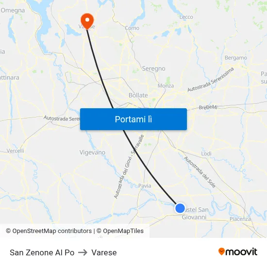 San Zenone Al Po to Varese map