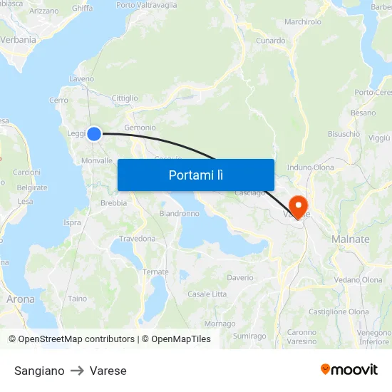 Sangiano to Varese map