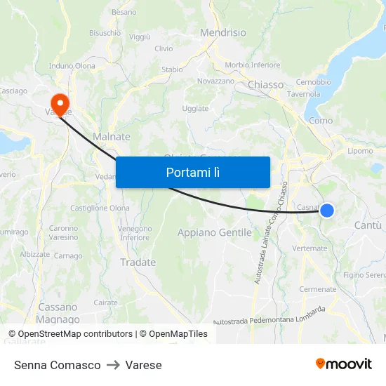 Senna Comasco to Varese map