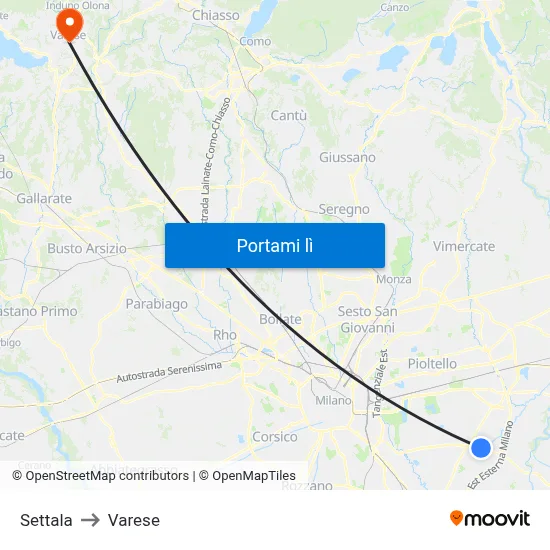 Settala to Varese map