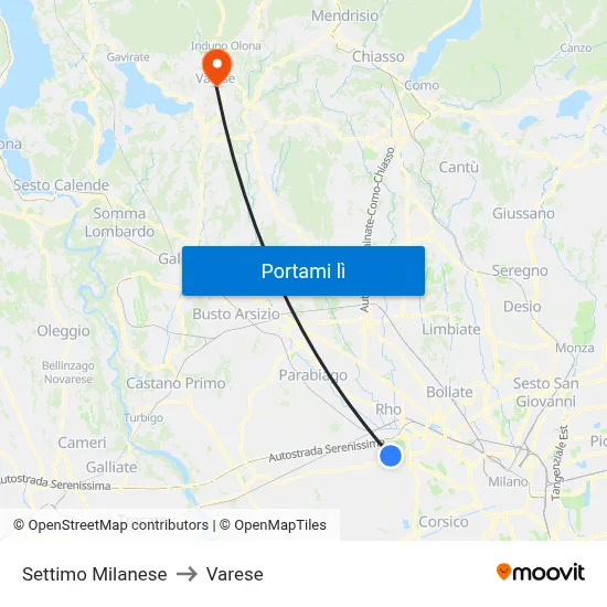 Settimo Milanese to Varese map