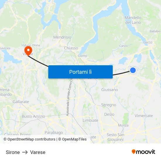 Sirone to Varese map