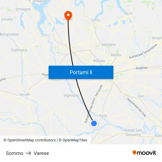 Sommo to Varese map