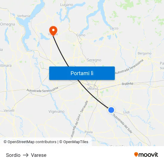 Sordio to Varese map