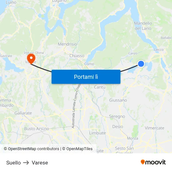 Suello to Varese map