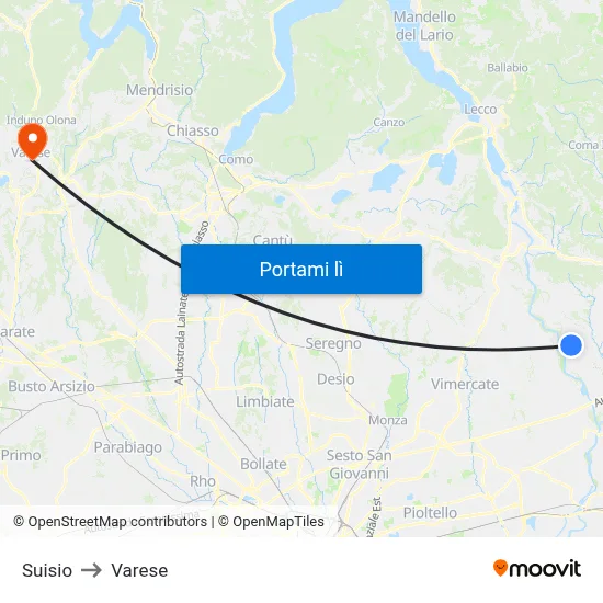 Suisio to Varese map