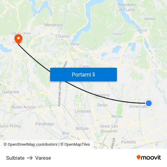 Sulbiate to Varese map