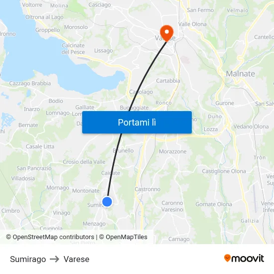 Sumirago to Varese map