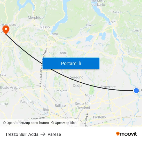 Trezzo Sull' Adda to Varese map