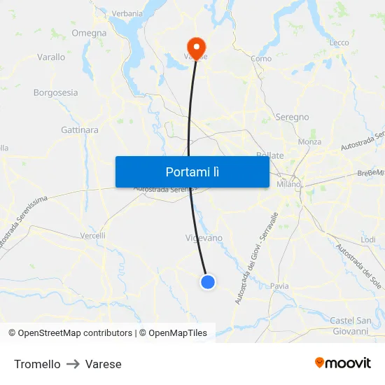 Tromello to Varese map