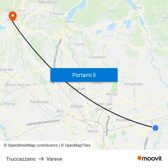 Truccazzano to Varese map