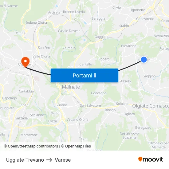 Uggiate-Trevano to Varese map