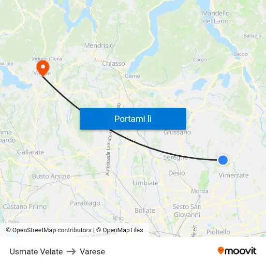 Usmate Velate to Varese map