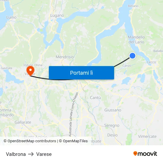 Valbrona to Varese map