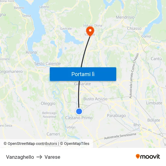 Vanzaghello to Varese map