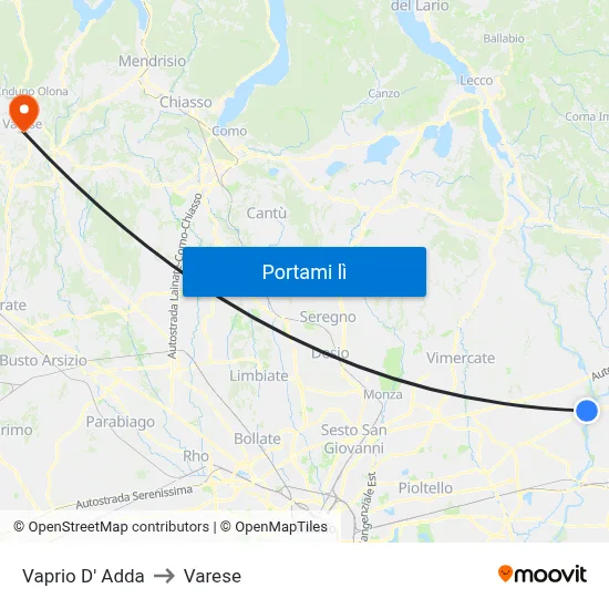 Vaprio D' Adda to Varese map