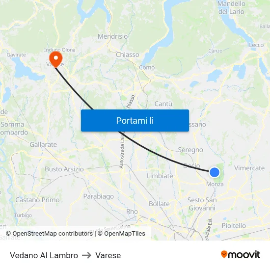 Vedano Al Lambro to Varese map