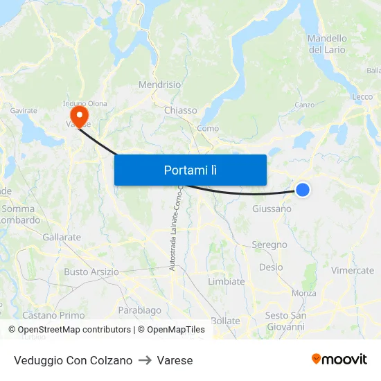 Veduggio Con Colzano to Varese map