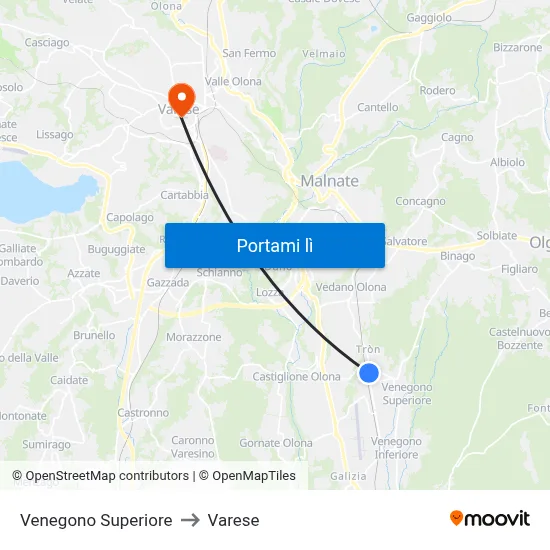 Venegono Superiore to Varese map