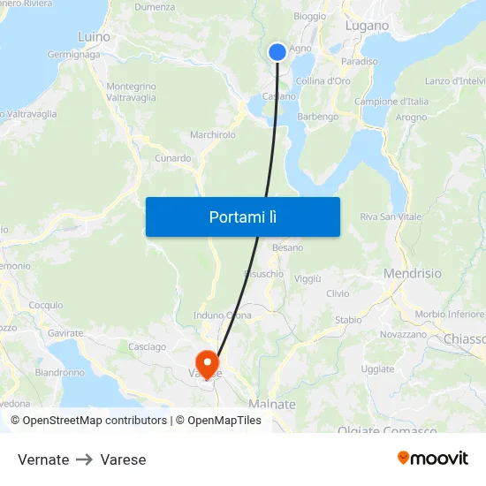 Vernate to Varese map